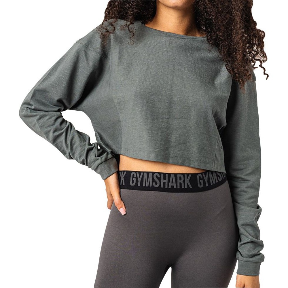 Gymshark Pause Dipped Shoulder Womens Training Top Grey Long Sleeve sz Small